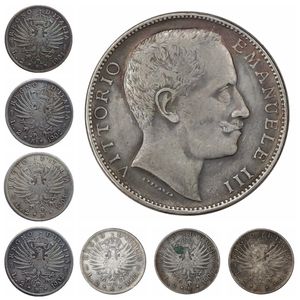 (1901-1907) 7pcs Włochy 2 Srebrne monety kopane