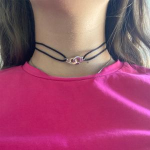 Collana con manette in acciaio inossidabile Ciondolo Les Menottes Corda regolabile per uomo Collana donna Francia Bijoux Collier