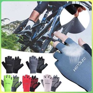 Sporthandskar cykelhandskar som inte glider fingerlös andas sport fitness motorcykel sommar halv finger kvinnor män varm cykelutrustning p230512