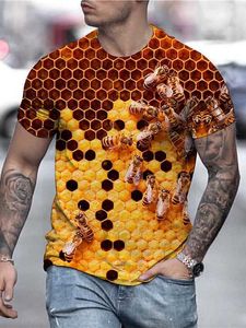Rukas Universal Shirt 티셔츠 재미있는 티셔츠 꿀벌 그래픽 프린트 가슴 컷 노란색 가벼운 갈색 오렌지 골드 3D 프린트 일일 휴일