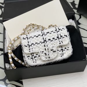 10a Quality Flip Bag Designer Bags 17cm Woven Cotton Straw Woman Shoulder Chain Lady Cosmetic with Box C503