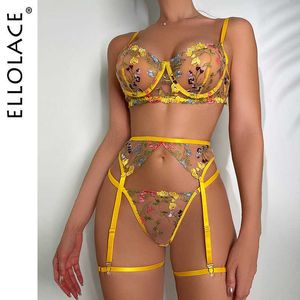 Bikini Air Bra Panties Women New Sexy Low Waisted ThongEllolace Lingerie Sensual Lace Underwear Transparent Embroidery 3Piece Garters Fancy Beautiful Short Ski