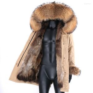Casaco masculino de inverno 2023, jaqueta real de pele de guaxinim com capuz, forro natural, roupas casuais