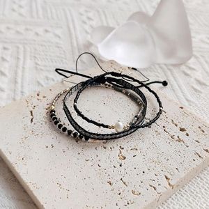 Strand KKBEAD Black Tiny Bracelets Set Miyuki Beads Dainty Bracelet For Women Fall Winter Handmade Jewelry Natural Stone Pearl Pulsera