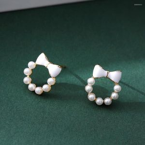 Ohrstecker 2023 Koreanische Elegante Trendy Runde Kristall Kranz Bogen Für Frauen Nachahmung Perlen Schmuck Ohrringe Geschenk