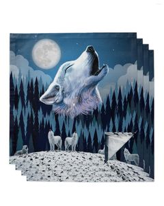 Table Napkin 4pcs Wolves Moon Forest Square Napkins 50x50cm Party Wedding Decoration Cloth Kitchen Dinner Serving