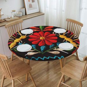 Tischdecke mit mexikanischen Schmetterlingen und einer roten Blume, mit traditioneller Stickerei auf der Rückseite, Tischdecke zum Essen