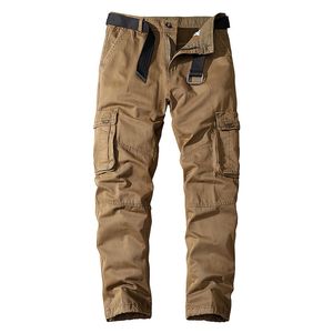 Men's Pants Cargo Pants Men Cotton Full Length Mens Casual Pants Outdoor Military Multi Pocket Cargo Trousers Men MID Solid Pants No Belt 230512