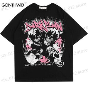 Men's T-Shirts Hip Hop Men Tshirt Y2K Grunge Vintage Skull Skeleton Print Punk Gothic T-Shirt Streewear Harajuku Loose Short Sleeve Tee Shirts T230512