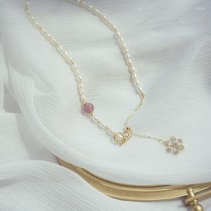 Ketten 2023 Mode Marke Schmuck Elegante Süßwasser Perle Kristall Blume Pendantnecklaces Für Frauen Charme Choker Halsketten