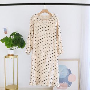 Damen-Nachtwäsche, Frühling und Herbst, langes Kleid aus Baumwolle, Krepp-Nachthemd, dünner Ärmelrock, lässiger Heim-Pyjama