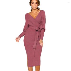 Casual Dresses Ladies Knitted Dress Spring Sexy Long Sleeve Fashion Party Plus Size Vintage Elegant Sweater For Women Female