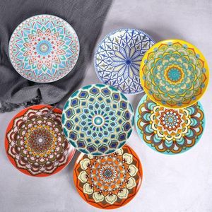 Plates Dinner Set European Ceramic Tableware Dishes Plate Commercial Household Kitchen Ethnic Bohemian Style