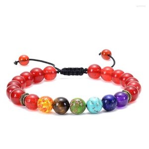 Strand Lava Volcanic Stone Tiger Eye Onxy Charms Bracelet Colorful Seven Chakra Yoga Energy Bead Adjustable For Girls Gift