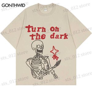 メンズTシャツパンクTシャツストリートウェアメンスカルスケルトンプリントストリートウェアTシャツヒップホップゴシックロックTシャツ2023ハラジュクサマーシャツT230512