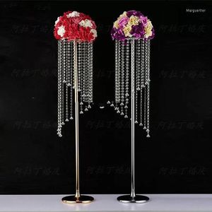 Party Decoration Chandelier Wedding Centerpieces for Tables Crystal Acrylic Flower Stand Gold Silver Vases Event Aisle 1404