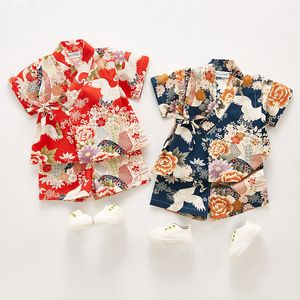 Pajamas Summer Children Yukata Girl Boy Japanese Kimono Baby Dress Children Yukata Clothing التقليدية كيمونو القطن بيجاماس Z957 230512