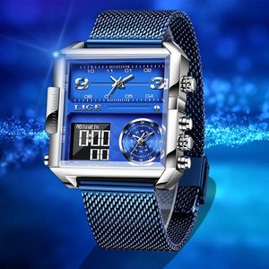 Orologi da polso Orologi sportivi al quarzo da uomo di lusso Orologi militari analogici digitali LED Orologio impermeabile da uomo Quadrante quadrato Cintura in rete Relogio Masc