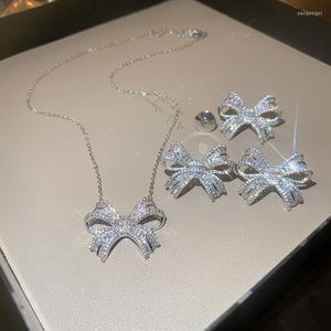 Naszyjnik Zestaw Drejew Pełny bling cyrkon Bowknot Stud