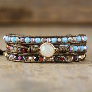 Chain Trendy Bling Crystal Resin Opal Center Stone Multilayers Strand Wrap Bracelet Teengirls Bohochic Leather Jewellry 230511