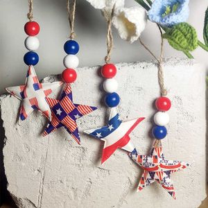 Supplies New Independence Wooden Beads Cotton Five Pointed Star Hanging Decoration American National Flag Color Pattern Decoration P230512