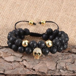 Bracelets de charme crânio para homens mulheres 8 mm de lava miçangas de pulseira tecida