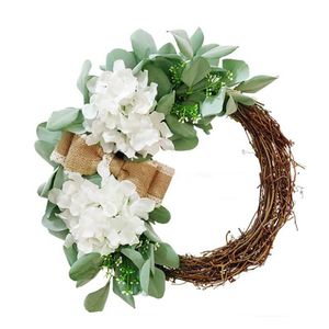 Decorative Flowers & Wreaths Artificial White Hydrangea Garland Wreath Hanging Rattan Silk Round Cloth Easter Home Decor Specially Designed