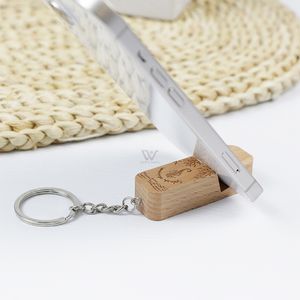 Natural Wooden Portable Mini Cell Phone Mounts & Holders Luxury Keyrings Souvenir Gift Set New Arrival Promotional Christmas Key chains Metal Phoneholder