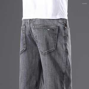 Erkekler Kot 2023 Yaz Klasik Moda Dumanlı Gri Streç Büyük Boy Gevşek Geniş Bacaklı Yüksek Bel Pantolon Erkek Marka İnce Pantolon