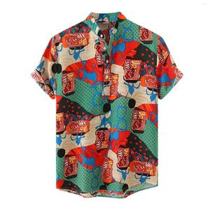 Men's T -skjortor Male Summer Casual Top Shirt Hawaii Print -knapp Kort ärm Slå ner krage mode