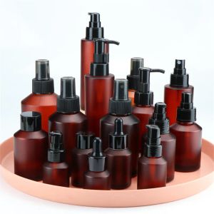 15 ml 30 ml 60 ml 100 ml Top Amber Glass Bottle Proteable Lotion Spray Pump Container Tom påfyllningsbar reseklasschampoflaskor