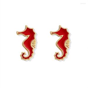 Stud Earrings MINHIN Hanging Hippocampus Gold Color Colorful Oil Paint Charm For Women Ladies Part Jewelry