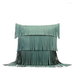 Pillow Handmade Green Leather Tassel Decorative Cover For Living Room Home Decor Luxury Waist Pillowcase Sofa S 45x45cm