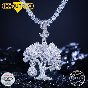 Colares pendentes gelados na árvore de riqueza colar de bolsa de dinheiro bling baguete bijoux para homens homens jóias de hip hop gota presentes 230511