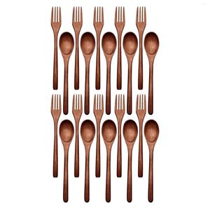 Dinnerware Sets 20 Pcs Wooden Spoons Forks Set Utensil Reusable Natural Wood Flatware For Cooking Stirring Eating