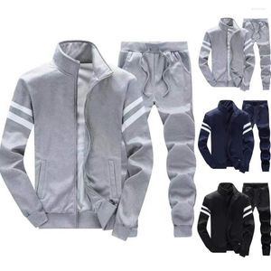 Gym Clothing Men Sets Tracksuit Hoodie Pants Zipper Stripe Fashion Casual Outdoor Sports Jogging Fitness Sportswear Sweatshirt Suit M-4XL
