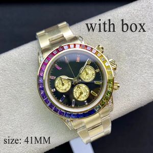 Men's Luxury Automaticcasual watch Black strap Wristwatches Mens watches for Rainbow Diamond Inlaid Mechanical 41MM golden Full Stainless steel