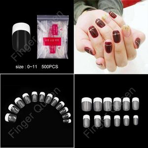 False Nails 500pcs/bag 가짜 네일 확장 예술 기술 프랑스 전체 커버리지 조각 투명한 직선형 머리 아크릴 관