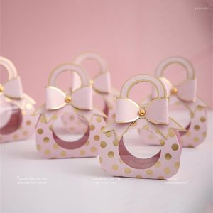 Gift Wrap 10Pcs Bronzing Hand Bag Dot Candy Box Baby Shower Wedding Dragee Favor Chocolate Paper Packaging Wrapping Supplies