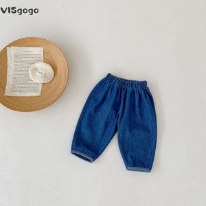 Dżinsy Visgogo maluch dziecięce dżinsy swobodne wysokie pasy szerokokątne spodni jazrzowe dżinsowe spodnie w ludowe spodnie z kieszenią 230512