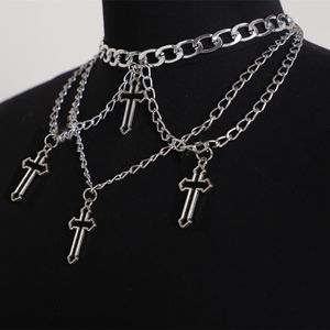 Wgoud Fashion Gothic Cross Pendant Choker Necklace Chains for Women Girl Hip Hop Gypsy Club Accessories Jewelry