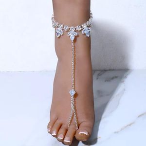 Anklety złoty srebrny kolor seksowny moda drobna kryształowy metalowy łańcuch palca na nogach biżuteria Kobiety bohemia plaża