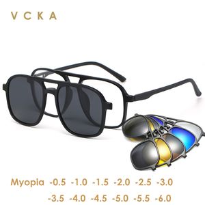 Sunglasses VCKA Myopia 6 In 1 Men Women Polarized Optical Magnetic Sunglasses Clip on Magnet Prescription Custom Glasses Frame -0.5 TO -6.0 230510