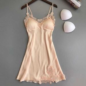 Women's Sleep Lounge Ladies Sexy Silk Satin Night Dress Sleeveless Nighties V-Neck Nightgown Nightdress Lace Sleepwear Nightwear For Women Sleep Tops P230511