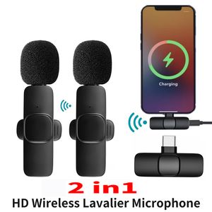 K9 Wireless Microphone 1 Drag 2 Professionella dubbla mikrofoner HD Call Audio Video Recording Mini Mic för mobiltelefontyp C iPhone