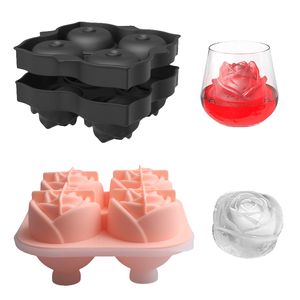 Ice Cream Tools SHENHONG Summer 4 Grids Silicone Rose Ice Cube Tray Set Chocolate Mould Ice Cream Mold Whiskey Bar Cold Drink Kitchen Tools 230512