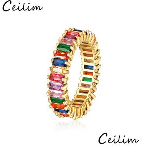 Ringos de cluster Anel de noivado de arco -íris cheio de ouro para mulheres colorf cubic zirconia cz eternity band moda mody pa dhgarden dhdat