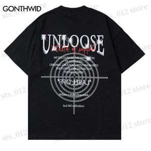 Erkek Tişörtler 2023 Büyük boyutlu Punk T-Shirt Hip Hop Geometrik Mektup Baskı Kısa Kol Gotik T Shirt Harajuku Yaz Günlük Gevşek Tshirt Siyah T230512