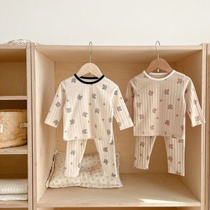Pyjamas Milancel Baby Pyjamas Spädbarn Girls Sleeping Set Animal Print Boys Kläder Passar Bomull Sleeper Wear 230511