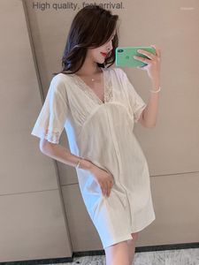 Women's Sleepwear Nightdress Women's Pajamas Summer Short-Sleeved Cotton Thin Cardigan Cute Princess Style Home Wear Sleeping Dress